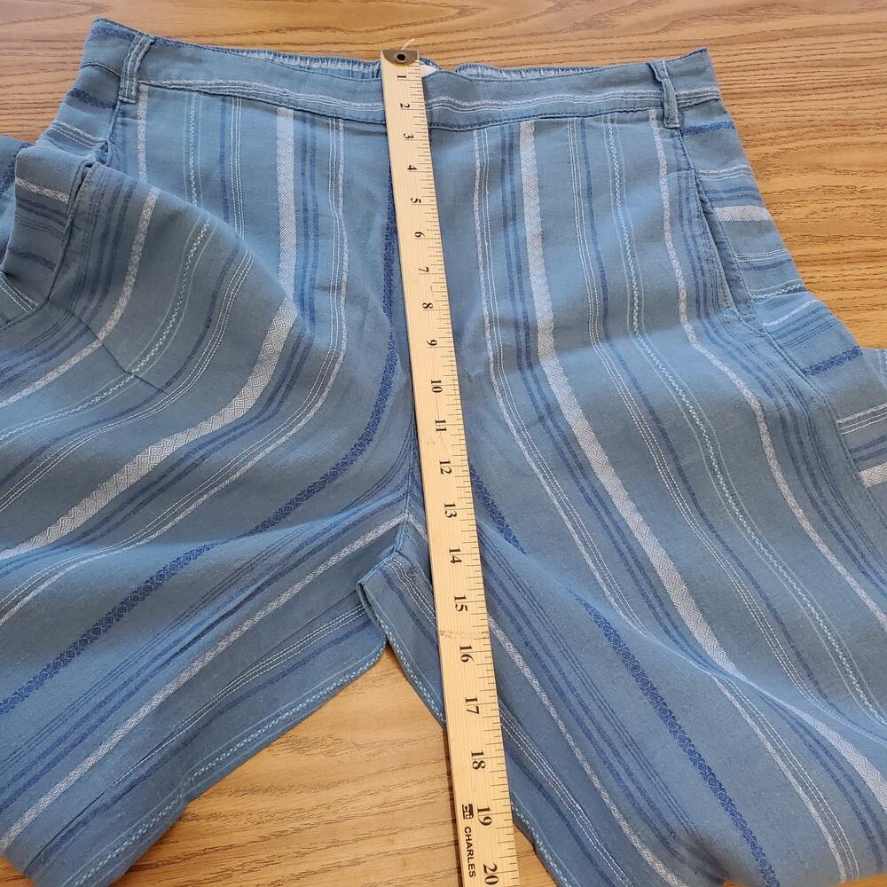 Anthropologie Pants Size Large Womens Blue Linen Cropped Wide Leg Striped Belt - Picture 7 of 11